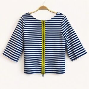 Anthropologie Postmark Blue White Striped Zip-Back Nautical